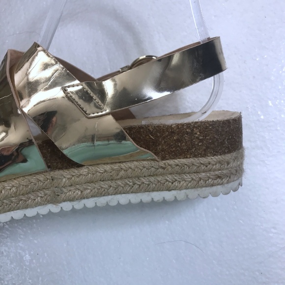 Stradivarius 39 Gold Metallic Espadrille Sandals - Picture 7 of 8